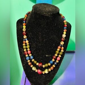Vintage Multicolor Double Strand Beaded Necklace 1960’s-1980’s
